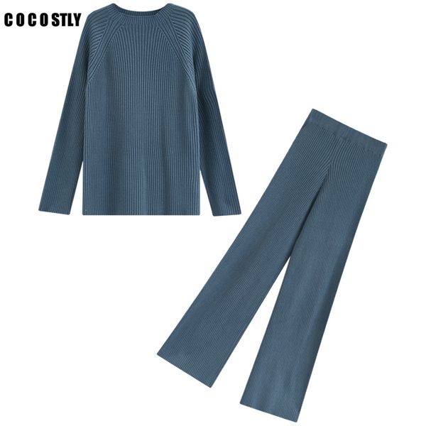 

casual sweater tracksuit o-neck pullovers & high waist pants women sweater sets knitted set autumn winter knitted 2 pieces set, Gray