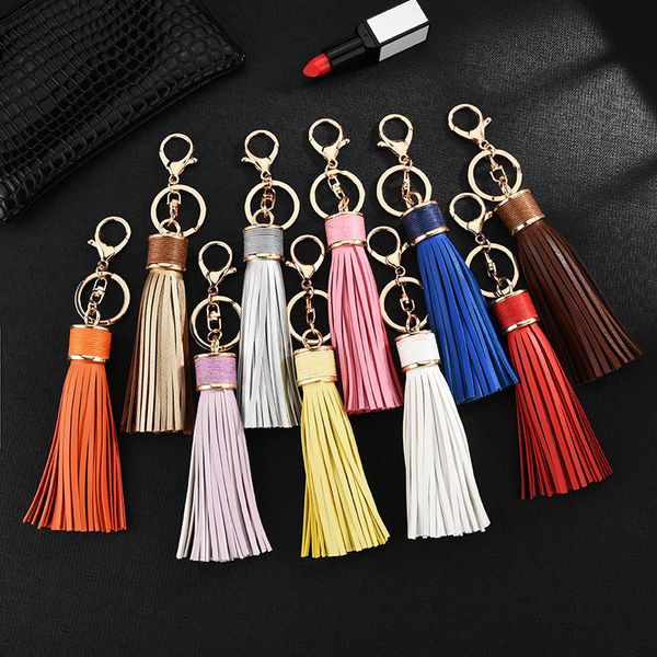 

Women fashion PU leather tassel gold keychain bag car charms key chain accessories jewelry valentine's day gift wholesale
