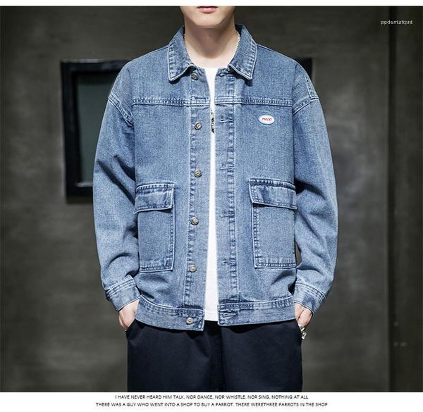 

с карманы с длинным рукавом мужская одежда с кнопками мужские заплатки сплошной цвет джинсы куртки весна и осень отворотом шеи верхняя одежд, Black;brown