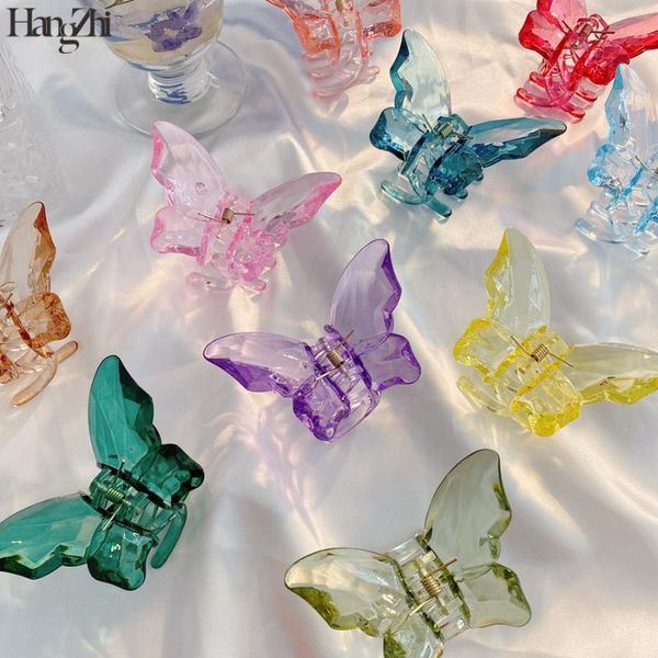 

hangzhi 2020 new transparent butterfly acrylic acetate pure color minimalist hairpin women's hair accessories, Golden;silver
