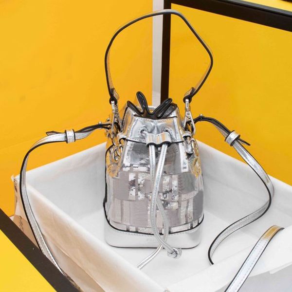 

women bucket bag crossbody bags handbags fashion string handmade beads double f classic shimmer sequins dot artwork ing