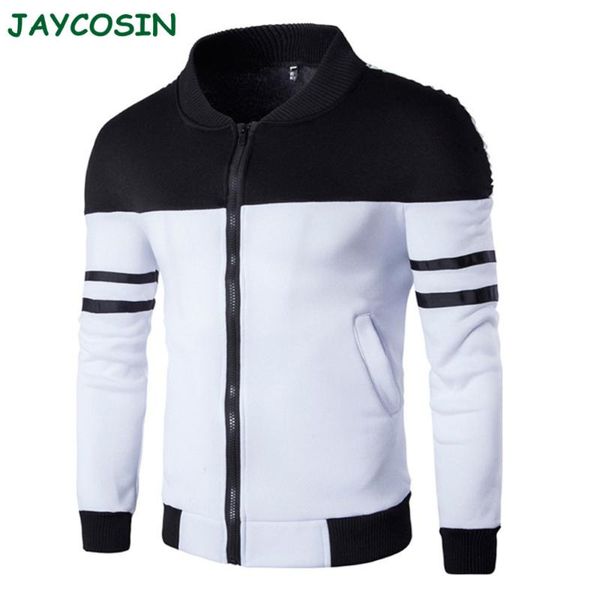 

jaycosin autumn winter warm jacket men zipper patchwork sportswear coat men fashion long sleeve jackets coats veste homme 1025, Black
