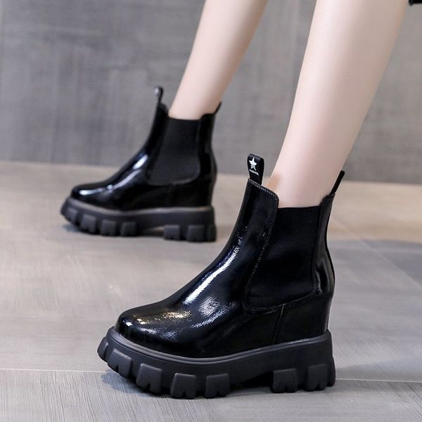 

brand women's shoes white ankle boots booties ladies boots-women platform round toe fashion low 2020 high heel, Black