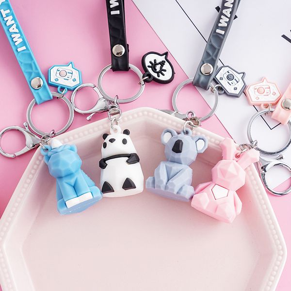 

1pc fashion key ring cartoon doll automobile hanging ornament couple bag decorating accessories exquisite key chain, Silver
