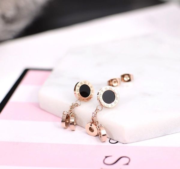 

yun ruo 2020 new fashion roman numeral tassel stud earring rose gold color woman birthday gift titanium steel jewelry never01, Golden;silver