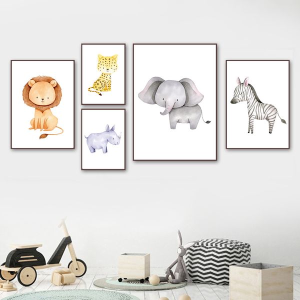 

giraffe lion elephant zebra leopard nursery wall art canvas painting nordic posters and print wall pictures baby kids room decor