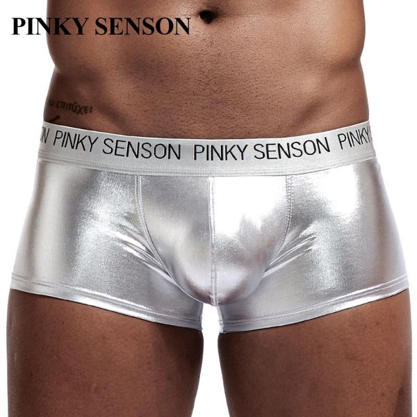 

pinky senson men boxers underwear u convex pouch men slips cueca masculina male panties gay underpants synthetic leather me, Black;white