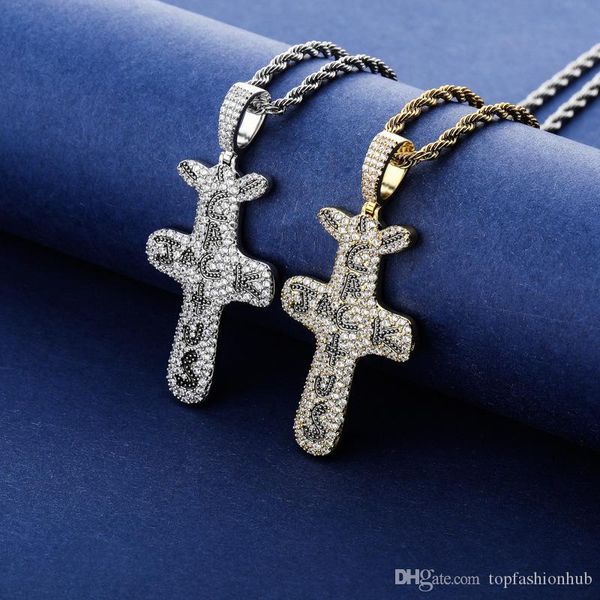 

micro paved cubic zirconia bling ice out cactus jack pendants necklaces for men women hip hop rapper necklace, Silver