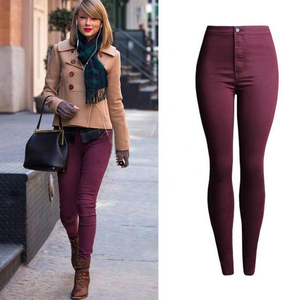 

women's jeans women high waist tight push up hip pencil lift skinny super stretch denim pants korea clothes rolled candy jean trouser, Blue