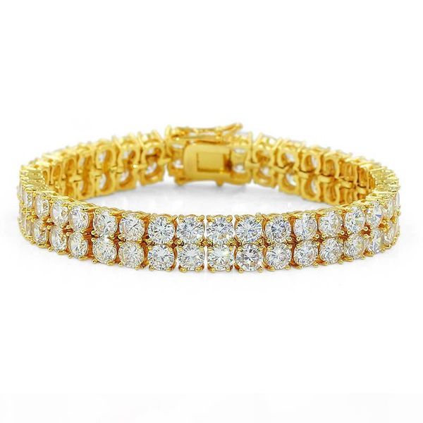 

2 rows micro cubic zirconia hiphop bracelets women men gold zircon bangle copper hip hop toggle clasps link chain fashion jewelry, Golden;silver