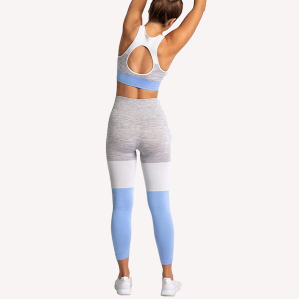

contrast stitching women yoga sets high waist leggings + crop sports bra gym clothes sports clothe 2 pieces workout set, White;red