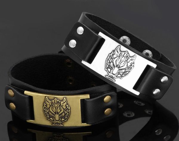 

men viking wolf head leather amulet bracelet jewlery -fit 20cm- 25cm, Black
