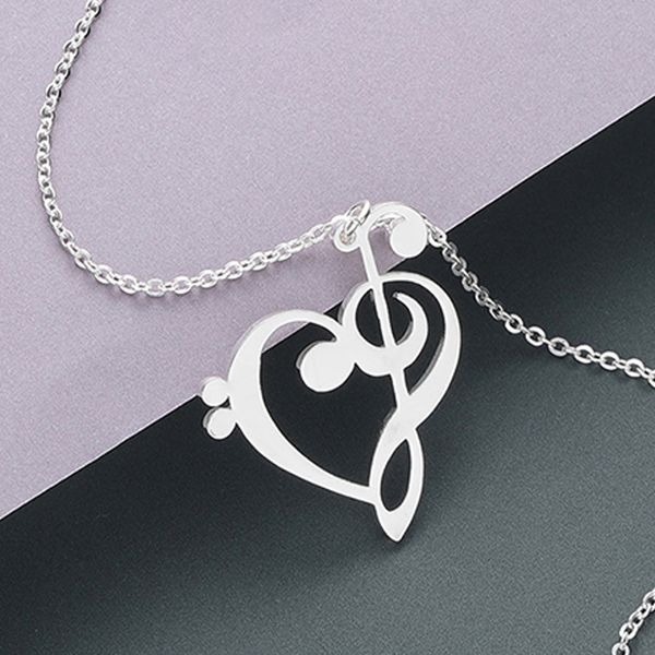 

heart necklace for women love music pendants necklaces stainless steel rose gold chains necklaces pendant jewelry on the neck, Silver