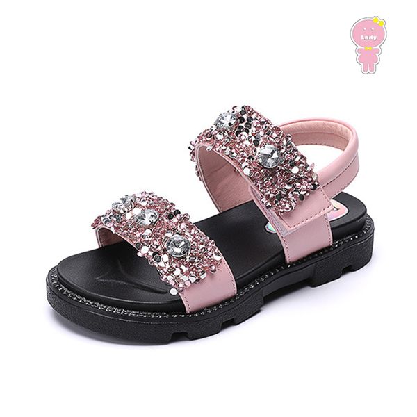 

sandals summer girls kids beach shoes children fashion baby faux crystal glitter soft sole 3 to 13 yrs, Black;red