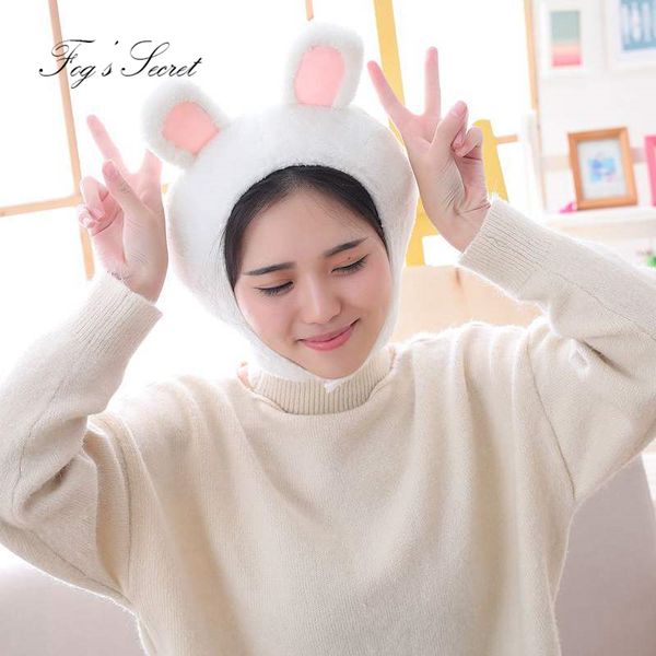 

beanie/skull caps warm hat for cute girl plush hats with ears frog headdress po props women 2021 white green, Blue;gray