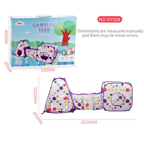 

3 in 1 portable children tent foldable ball pit pool tent large children house with crawling tunnel teepee kids tent