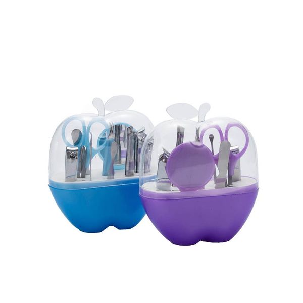 

9 pcs/box beauty apple transparent shell nail clippers set travel multi-purpose manicure nail tools set & kit color:random