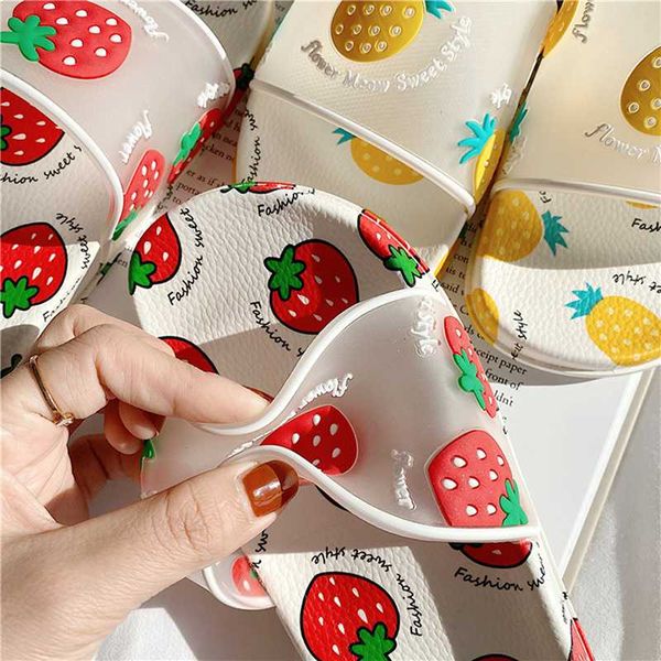 

summer slippers women slides women shoes cartoon fruit strawberry pineapple peach girl flip flops slide sandals beach slides, Black