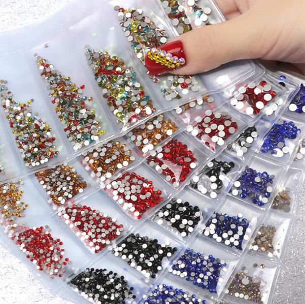 

1set 6 sizes nail art rhinestones super glitter 20 colors 1440pcs multicolor for decoration strass ix flat back rhinestones, Silver;gold