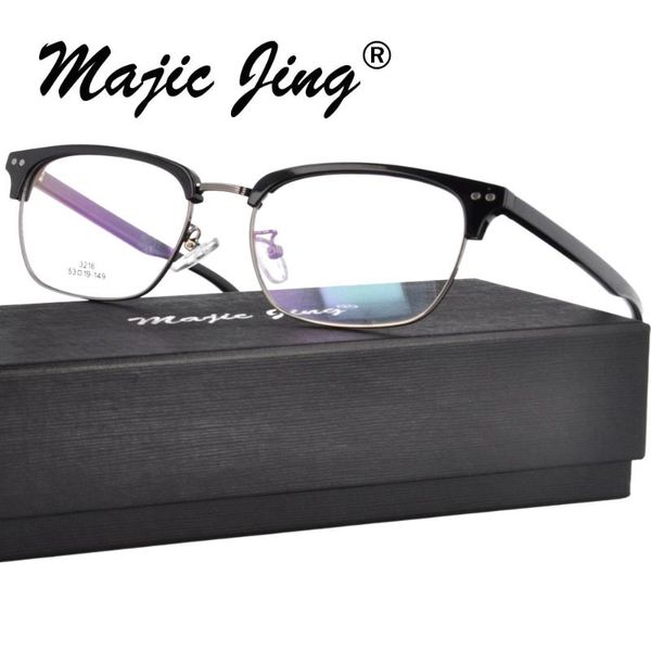 

magic jing tr 90 and stainless steel combination rx optical frames myopia eyewear eyeglasses for 3216, Black
