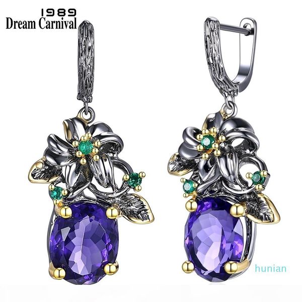 

luxury- 1989 elegant vintage drop earrings flower look big blue cz gun black plus gold color base everyday jewelery we3799 y19050901, Golden