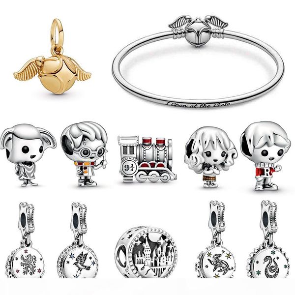 

fahmi 100%925 sterling silver school hekserij en hocus-designerus trein huis elf kraal momenten golden snitch sluiting bangle dragon snake e, Black