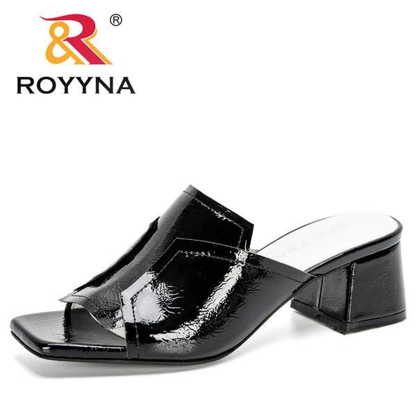 

royyna 2020 new designers microfiber women slippers leather high heels ladies slides round toe summer flat sandals cute slippers, Black