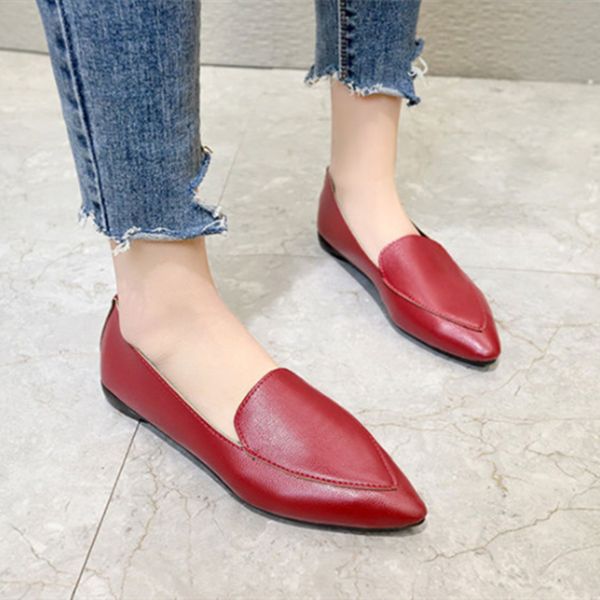 

cresfimix women cute sweet pointed toe slip on summer loafers lady classic comfort spring shoes female wine red flat shoes a6059, Black