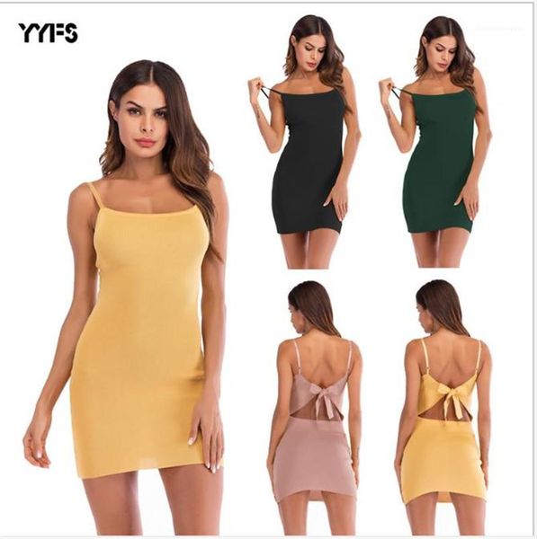 

casual backless bodycon dresses sleeveless with bow womens designer spaghetti strap fashion knitting womens soild color dresses, White;black