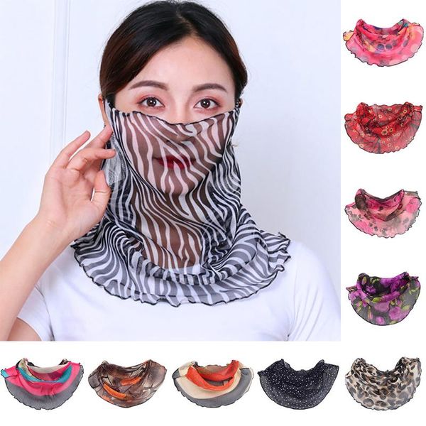 

lady elegant floral chiffon headwear cover fashion women sun protection scarf cover scarfproof neck scarf protective, Blue;gray