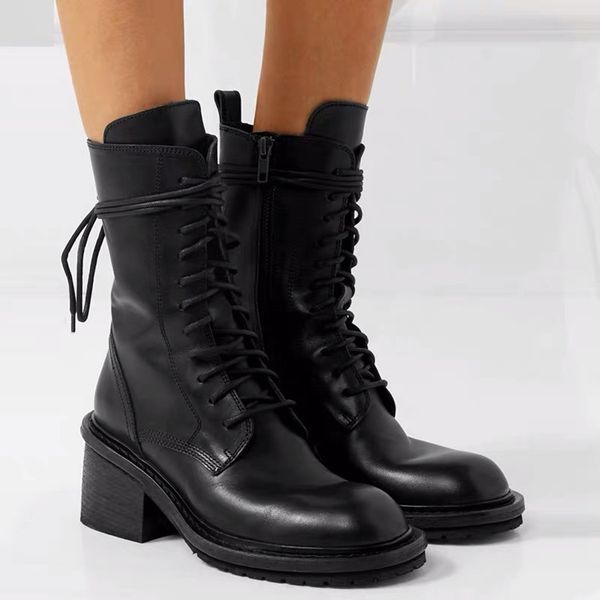 

fashion leather ankle boots women round toe vintage high heel office shoes ladies autumn winter motorcycle boots 200924, Black