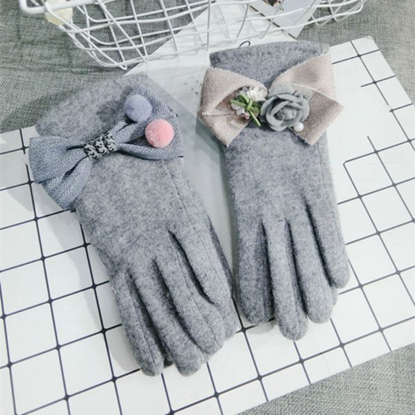 

five fingers gloves women gray cashmere winter mittens, Blue;gray