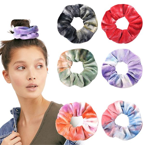 

hair accessories tie dyed scrunchies soft velvet women elastic bands colorful rope for rubber girls