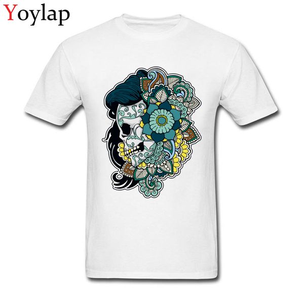 

special 2018 t-shirt flower skull print & tees for men male breathable cotton fabric clothing coupons