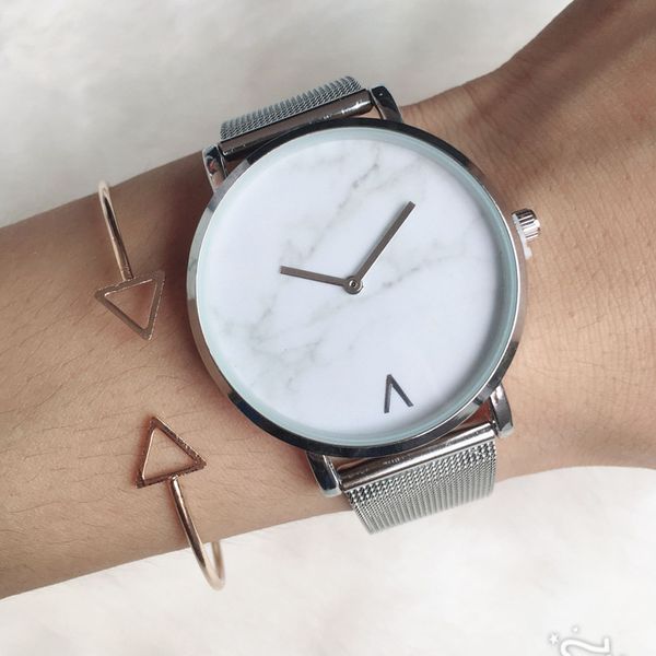 

creative mesh with marble quartz watch casual ladies watches stainless steel watch clock women watches fashion, Slivery;brown