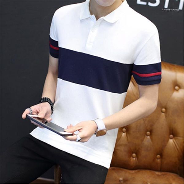 

summer casual short sleeve homme clothes designer striped print mens polo fashion button decoration mens, White;black