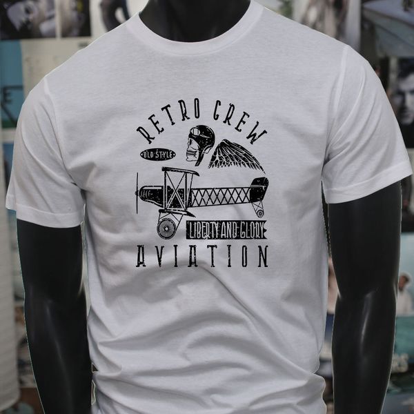 

2019 new men summer retro crew aviation vintage skull airplane pilot mens white t-shirt cool men cotton t-shirt