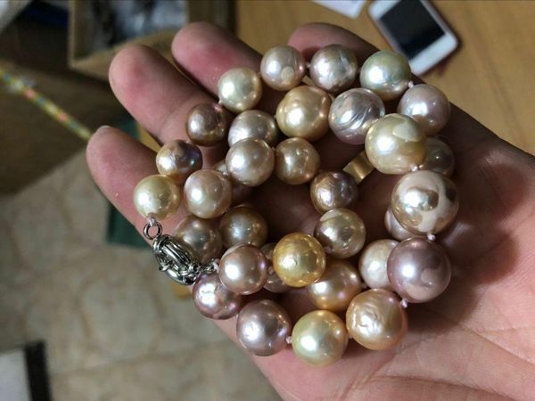 

new 12-14mm real huge south sea pink baroque pearl necklace 18, Silver