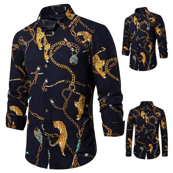 

shirts fashion tiger printed long sleeve shirt club style mens casual shirts luxury mens designer, White;black