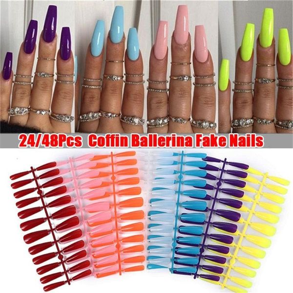 24 / 48pcs reutilizável Falso Nail Dicas Cover Set completo para Decorado Stiletto com Falso Projeto Press On Nails Art Extensão Dicas Kit