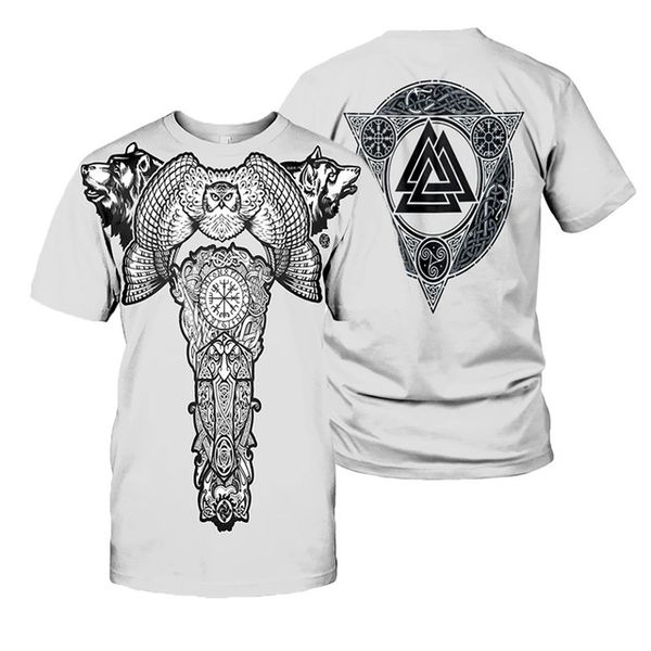 

viking symbol - tattoo raven men summer 3d print shirts harajuku oversized anime men clothing