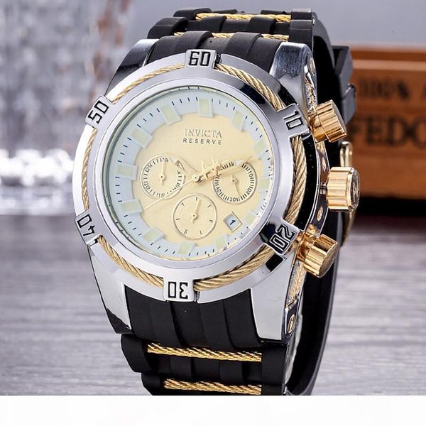 

brazil invicta fashion casual men's watch 3 small dial works round large dial function business watch stainless steel watch, Slivery;brown