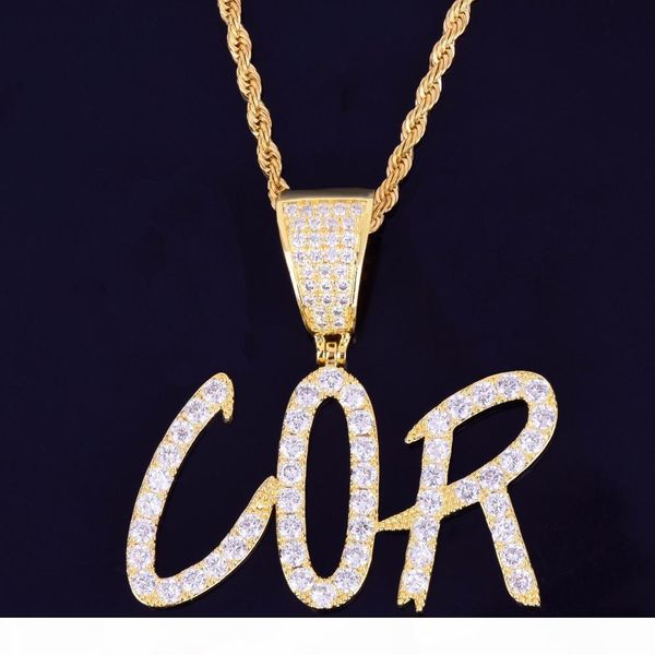 

a-z custom name gold tennis chain men's letters necklaces & pendant zircon hip hop jewelry with 3mm rope chain, Silver