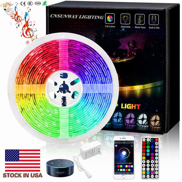 5M 10M 15M 20M RGB LED Strip Light String impermeabile Fiexble Light Nastro a nastro a LED 5050 Lampade a LED con controller a spina di alimentazione