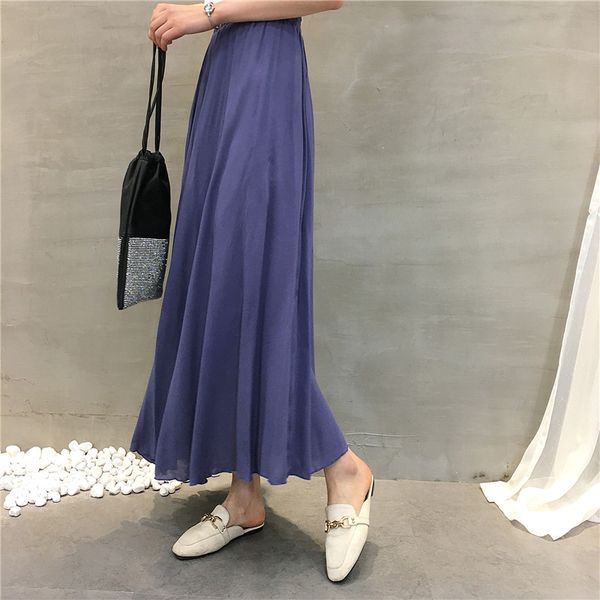 

skirts 2021 summer autumn cotton blended fashion a line asymmetrical hem womens elastic waist sweet girl midi skirt n42, Black
