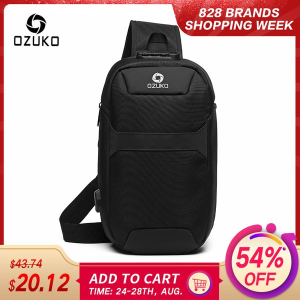 

ozuko men anti-theft crossbody bags male waterproof usb charging pack short trip messenger sling shoulder chest bag