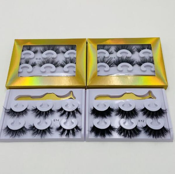 

thick mink fur hair false eyelashes set 3 pairs curly messy fake lashes mink with tweezer laser packing 4 models drop shipping