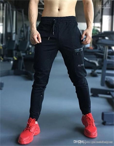 

with zipper spring mans pure color pants casual slim sport male pants fashion designer mid waist apparel, Black