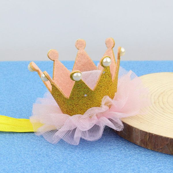 

cute pearl birthday party kids hat girl gold pink priness crown number 1st year old party hat glitter birthday headband