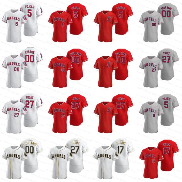 

2020 new season baseball 27 mike trout albert pujols 9 la stella stitched 6 anthony rendon shohei ohtani nk gold white red gray jerseys, Blue;black